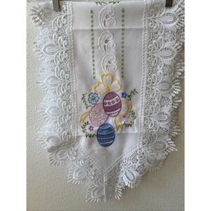 White Embroidered Cutout Lace Egg Spring Easter Table Runner Festive Decor 72"